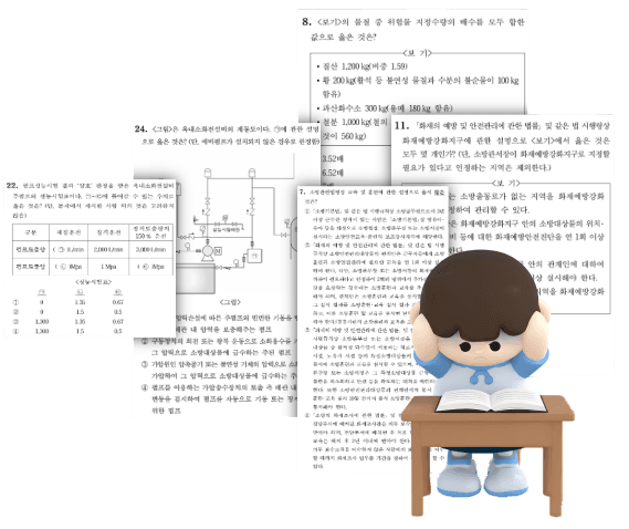 어려운 소방 시험 문제지 앞에서 머리를 감싼 수험생
